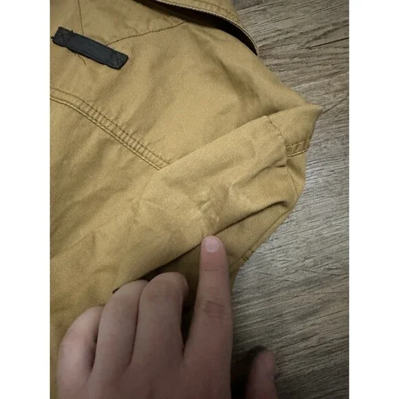 Tommy Hilfiger Mens L Tan Utility Jacket Zip Up Collared w/ Elbow Patches - Picture 10 of 11